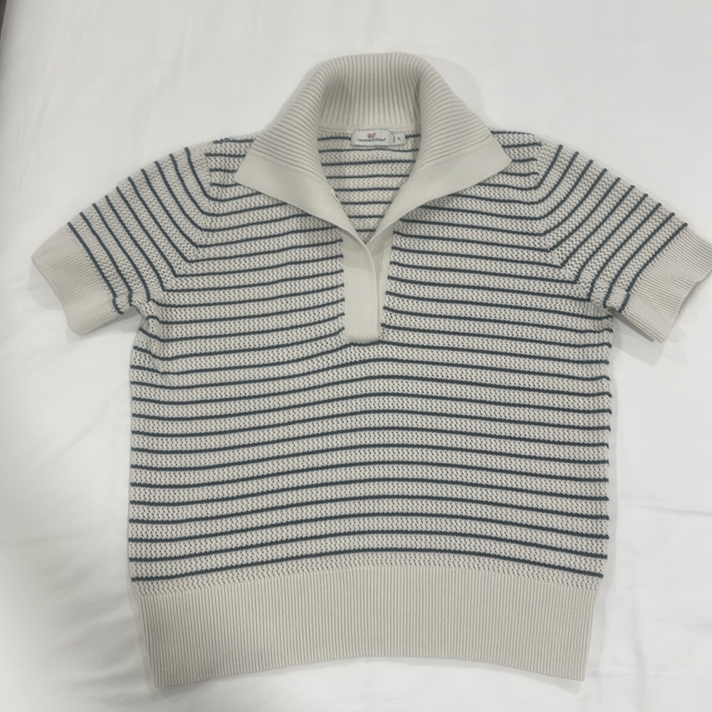 EUC Crochet Stitch Polo Sweater | color: Marshmallow - Picture 2 of 9